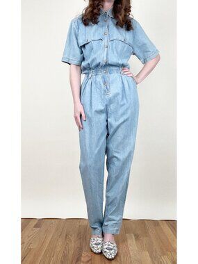 Vintage 80s 90s Denim Jean Jumpsuit Coveralls Overalls Alternative High Waisted